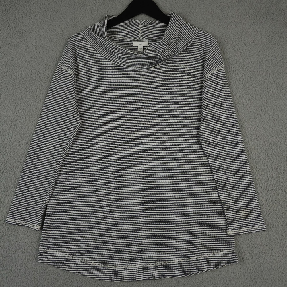 J Jill Shirt Womens Small Gray White Striped Cowl Neck Knit Dolman Sleeve Top